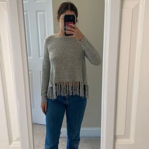 Cozy gray fringe sweater